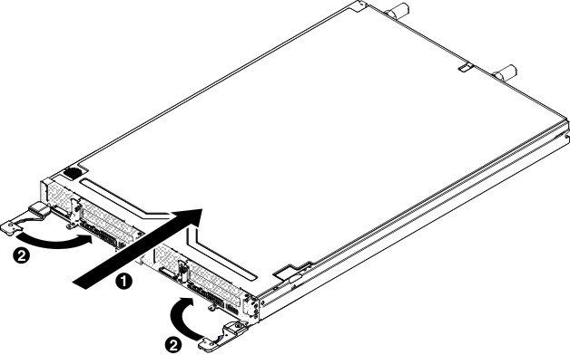 Graphic illustrating installing the water-cooled technology tray in a Lenovo NeXtScale n1200 Enclosure Type 5468