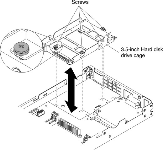 Graphic illustrating installing a hard disk drive cage