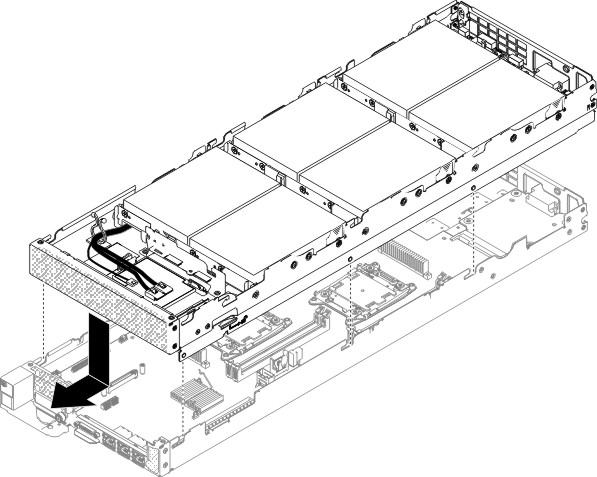 Graphic illustrating the storage tray installation