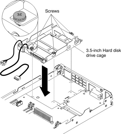 Graphic illustrating installing a 3.5-inch hard disk drive hardware RAID cage
