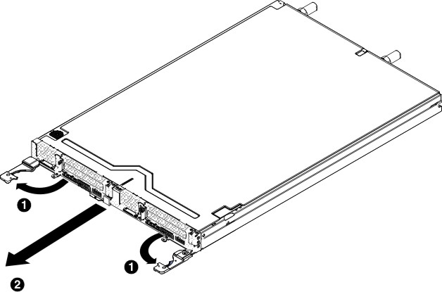 Graphic illustrating the removal of a NeXtScale nx360 M5 water-cooled technology tray from a chassis